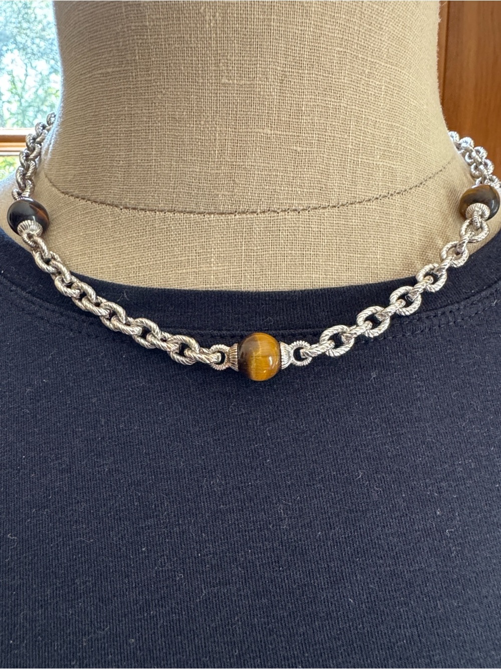 NIB Rare Judith Ripka 925 Sterling 18” Tiger Eye Necklace. Gorgeous!